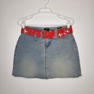 NWT Vintage y2k Bailey's Point Belted Mini Denim Skirt 3/4 Preppy Goth
